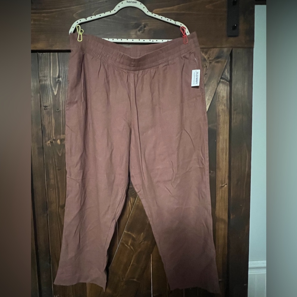 Old Navy Mauve High-Rise Straight Linen Ankle Pants